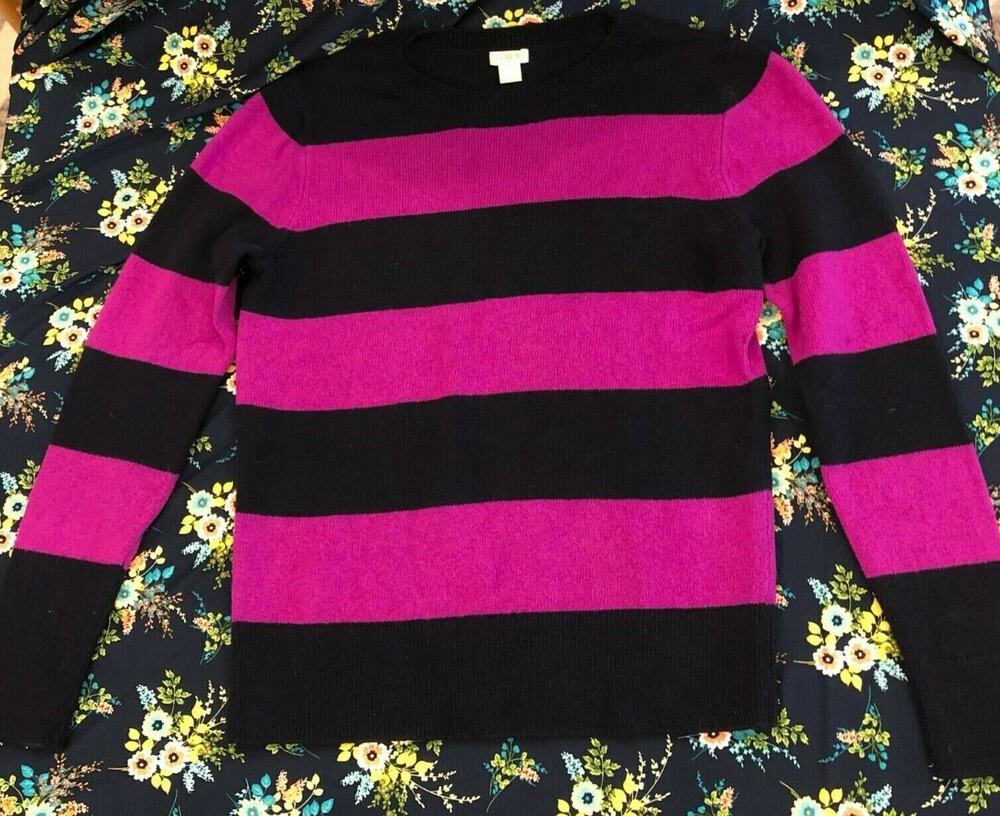 J. Crew Navy Blue & Pink cotton & wool crewneck sweater, sz Small, preppy